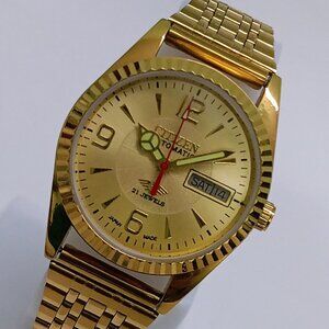 Vintage CITIZEN Automatic 21-J Day & Date Japanese Men's Black Dial Wristwatch
